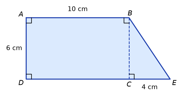 Figure ABED formée du rectangle ABCD de 10 cm sur 6 cm et du triangle BCE rectangle en C, avec CE égal à 4 cm