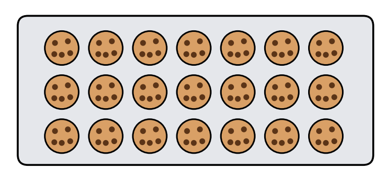 Plateau de gâteaux rangés en 3 rangées de 7 gâteaux