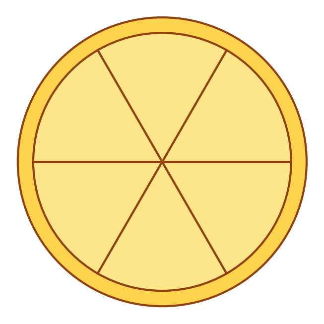 Tarte ronde vue de dessus, coupée en 6 parts égales