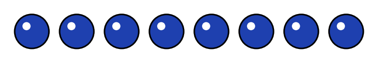 Huit billes bleues alignées sur une rangée