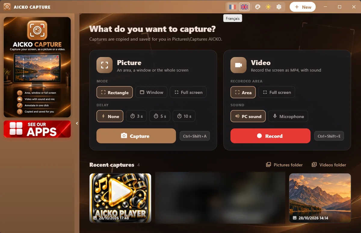 Screenshot of AICKO CAPTURE on Windows (2)