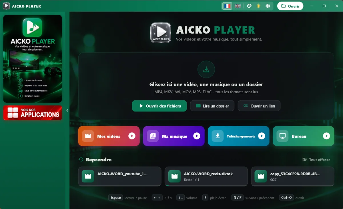 Capture d'écran de AICKO PLAYER sur Windows (2)