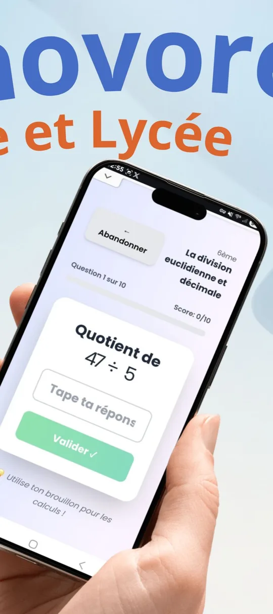 Capture d'écran de Mathovore, QCM de maths, sur téléphone (2)