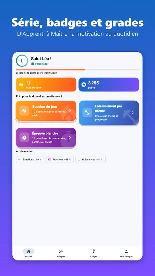 Capture d'écran de Maths automatismes sur téléphone (9)