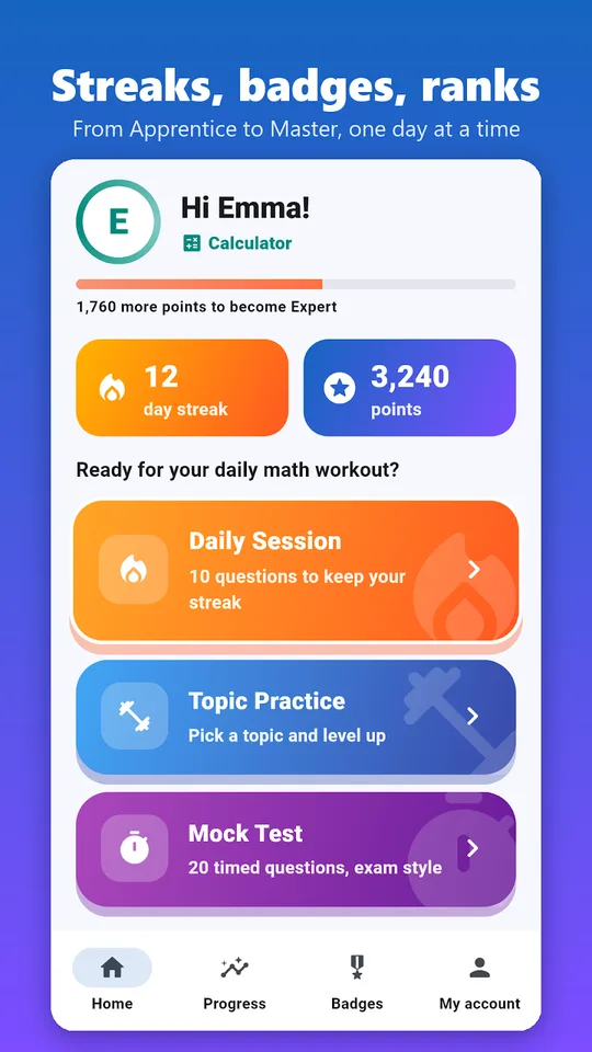 Screenshot of the Maths automatismes math fluency app on a phone (6)