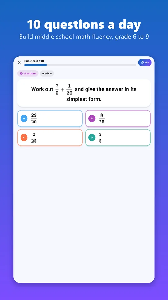 Screenshot of the Maths automatismes math fluency app on a phone (8)