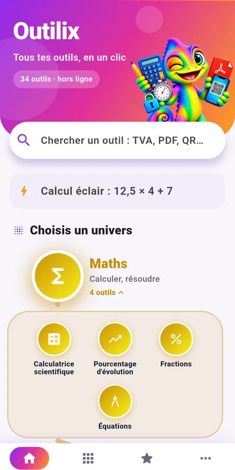 Capture d'écran d'Outilix, outils de calcul pour réviser, sur téléphone (2)