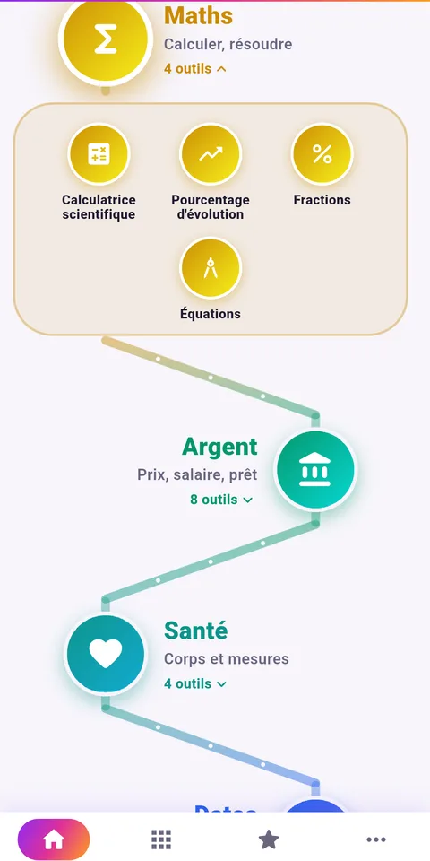 Capture d'écran d'Outilix, outils de calcul pour réviser, sur téléphone (3)