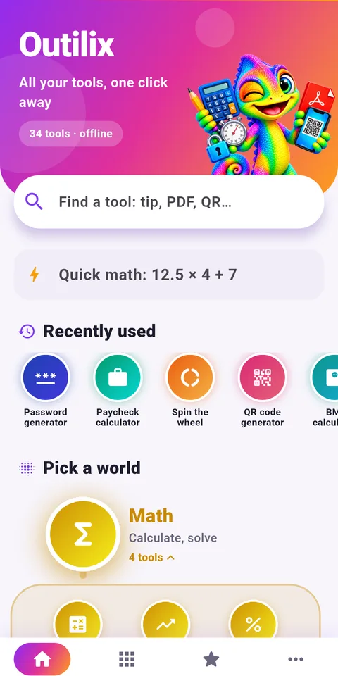 Screenshot of the Outilix math toolbox app on a phone (2)
