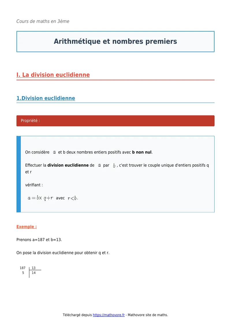 Cours de maths en 3ème : Arithmétique et nombres premiers à télécharger en PDF