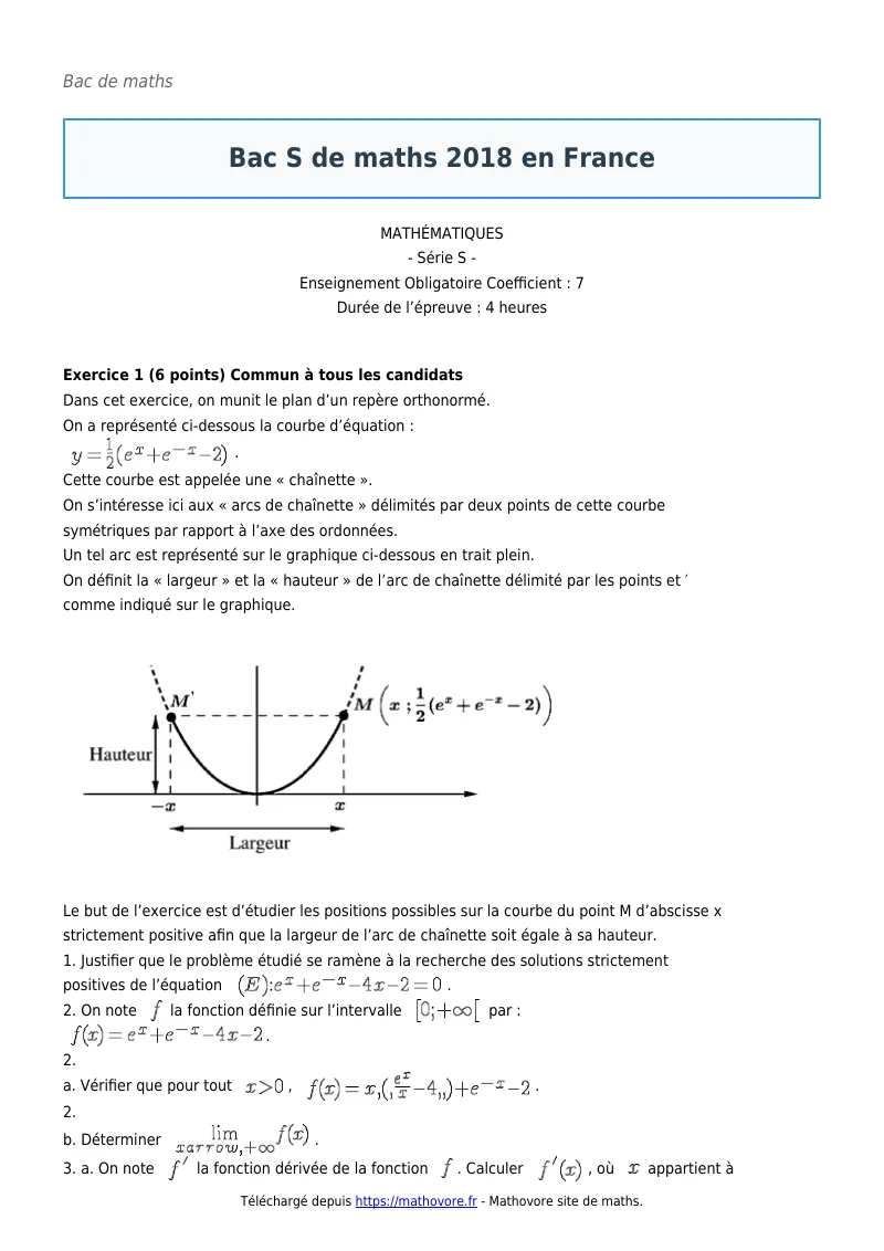 Bac de maths : Bac S 2018 en France corrigé en PDF