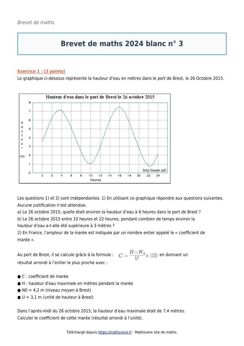 Brevet de maths : Brevet 2024 blanc n° 3 corrigé en PDF