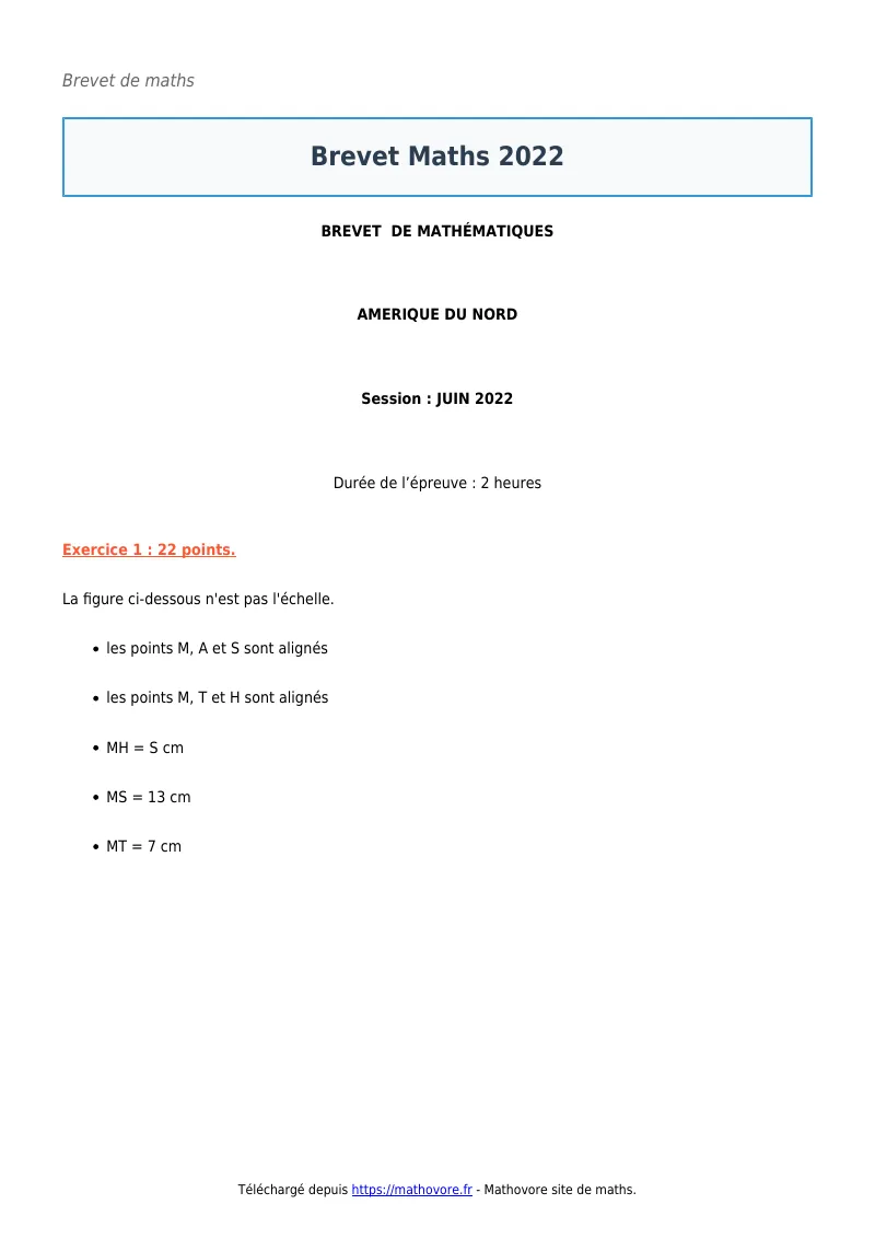 Brevet de maths : Brevet Maths 2022 corrigé en PDF