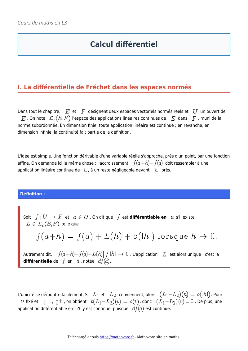 Cours de maths en L3 : Calcul différentiel à télécharger en PDF