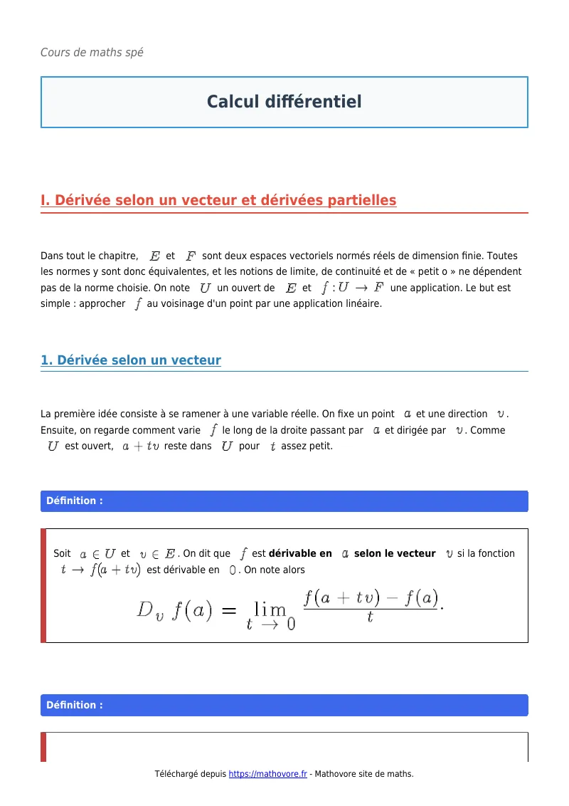 Cours de maths en maths spé : Calcul différentiel à télécharger en PDF