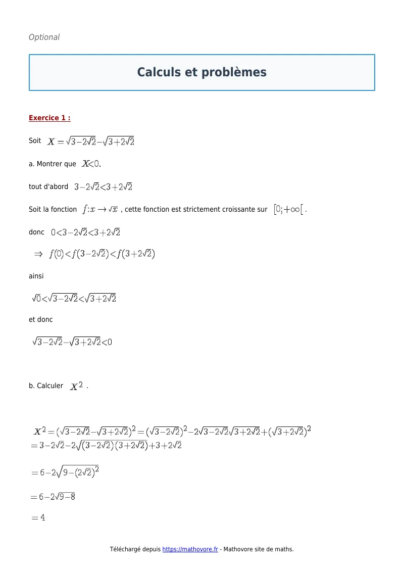 Exercices corrigés de maths en seconde : Calculs et problèmes à imprimer en PDF