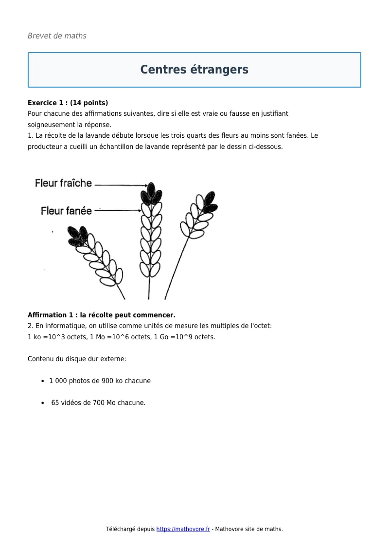 Brevet de maths : Centres étrangers corrigé en PDF