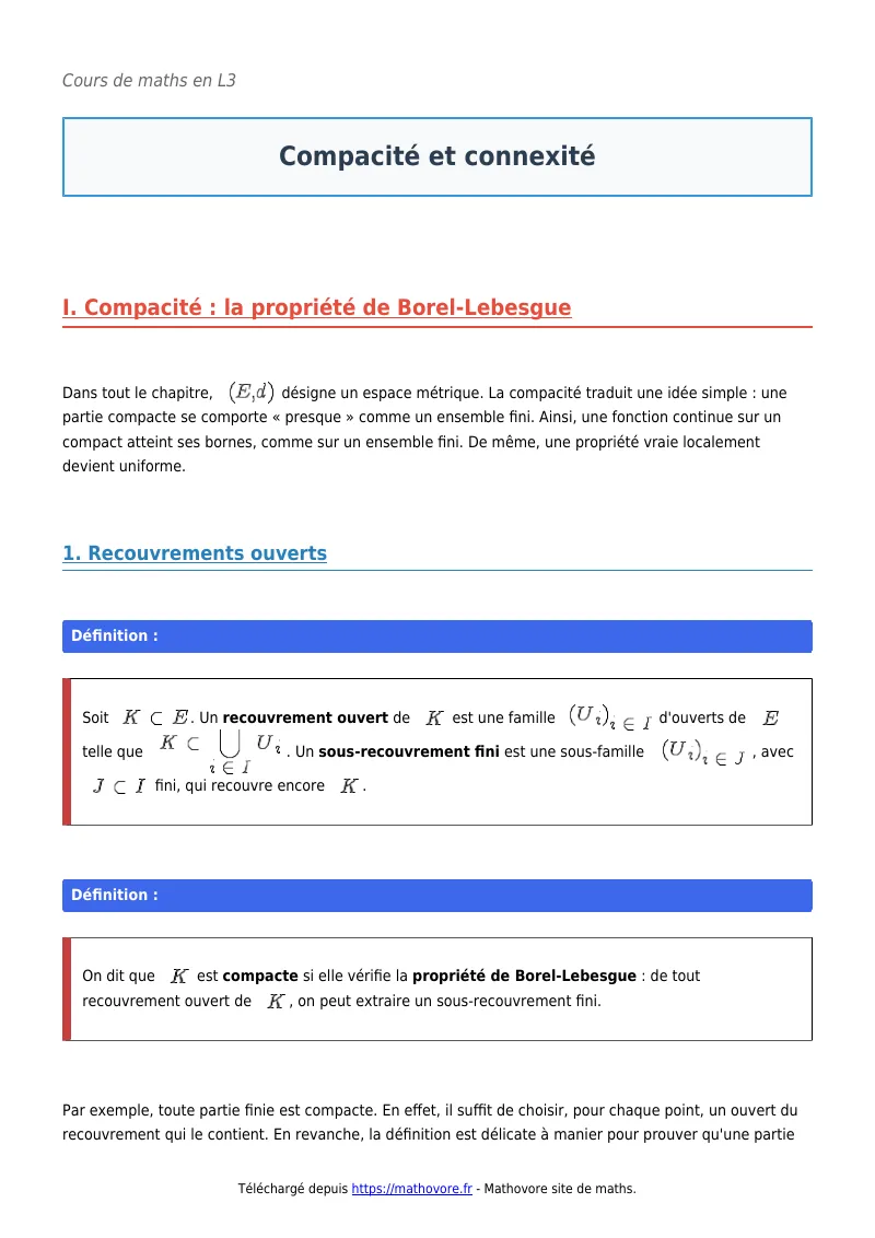 Cours de maths en L3 : Compacité et connexité à télécharger en PDF