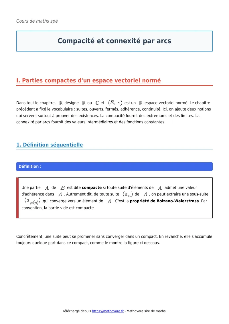Cours de maths en maths spé : Compacité et connexité par arcs à télécharger en PDF