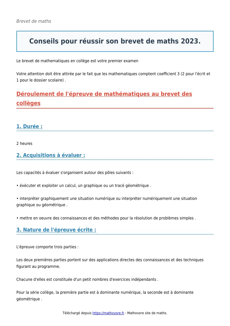 Brevet de maths : Conseils pour réussir son brevet 2023 corrigé en PDF