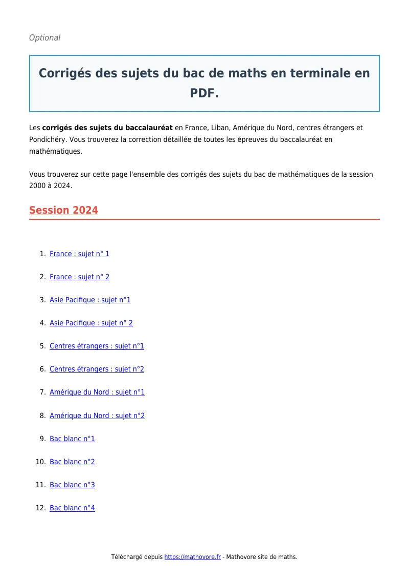 Bac de maths : ?s des du bac corrigé en PDF