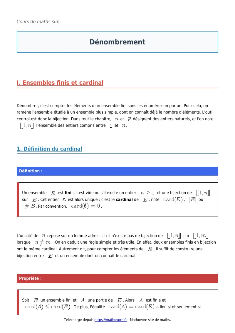 Cours de maths en maths sup : Dénombrement à télécharger en PDF
