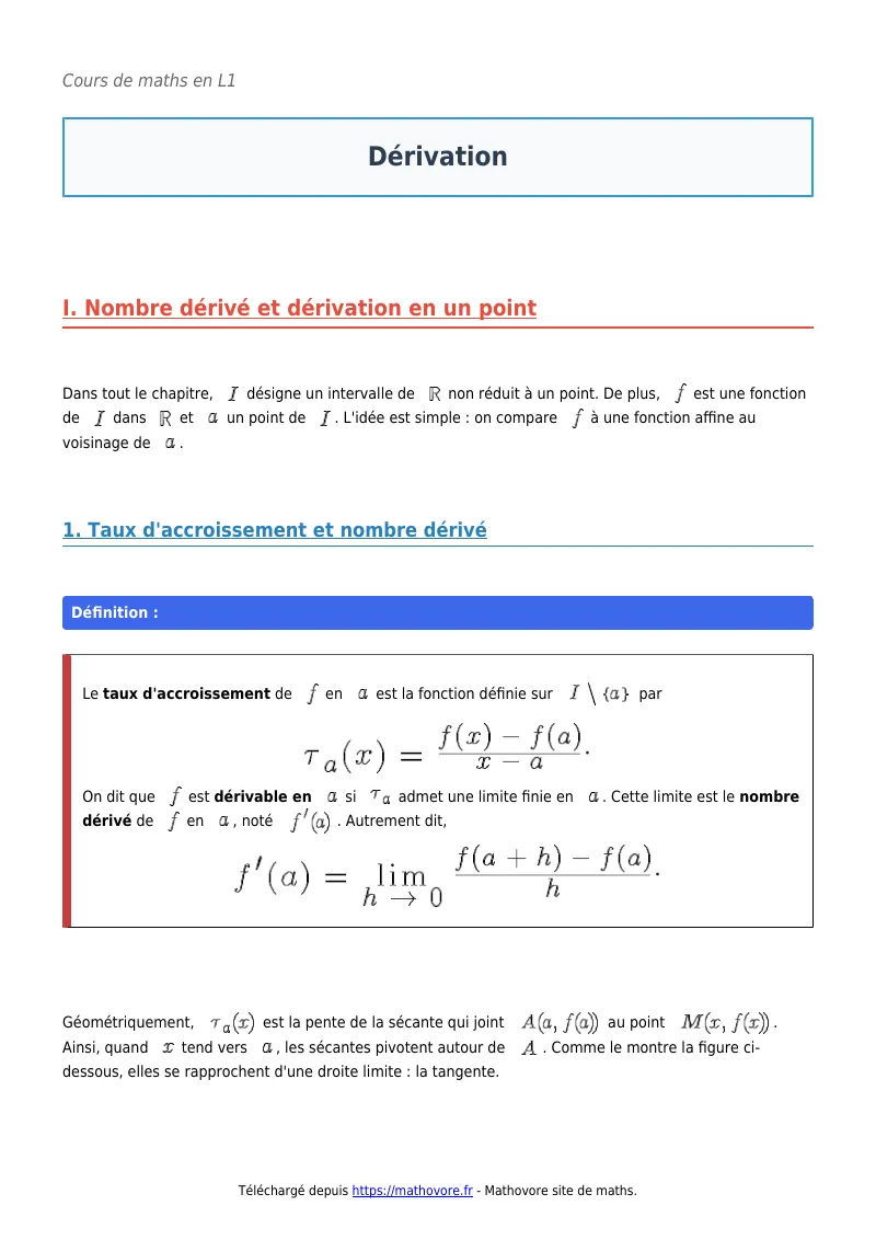 Cours de maths en L1 : Dérivation à télécharger en PDF