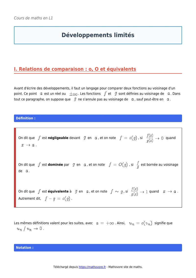 Cours de maths en L1 : Développements limités à télécharger en PDF
