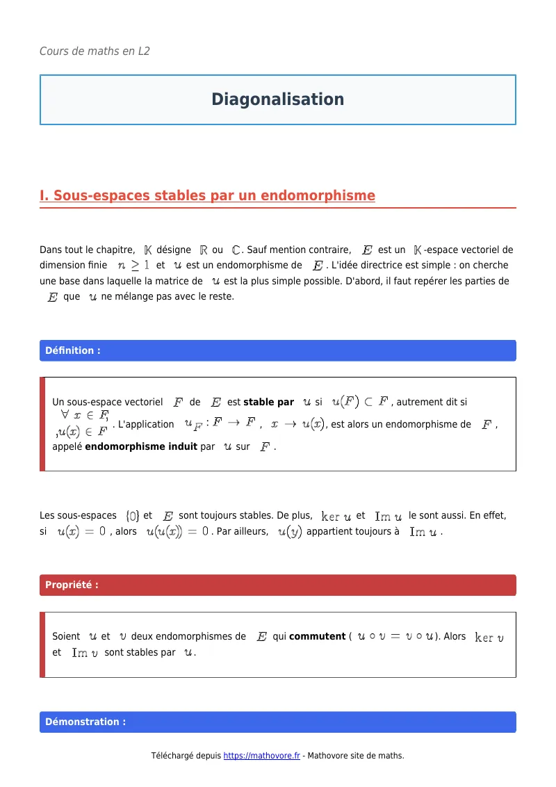 Cours de maths en L2 : Diagonalisation à télécharger en PDF