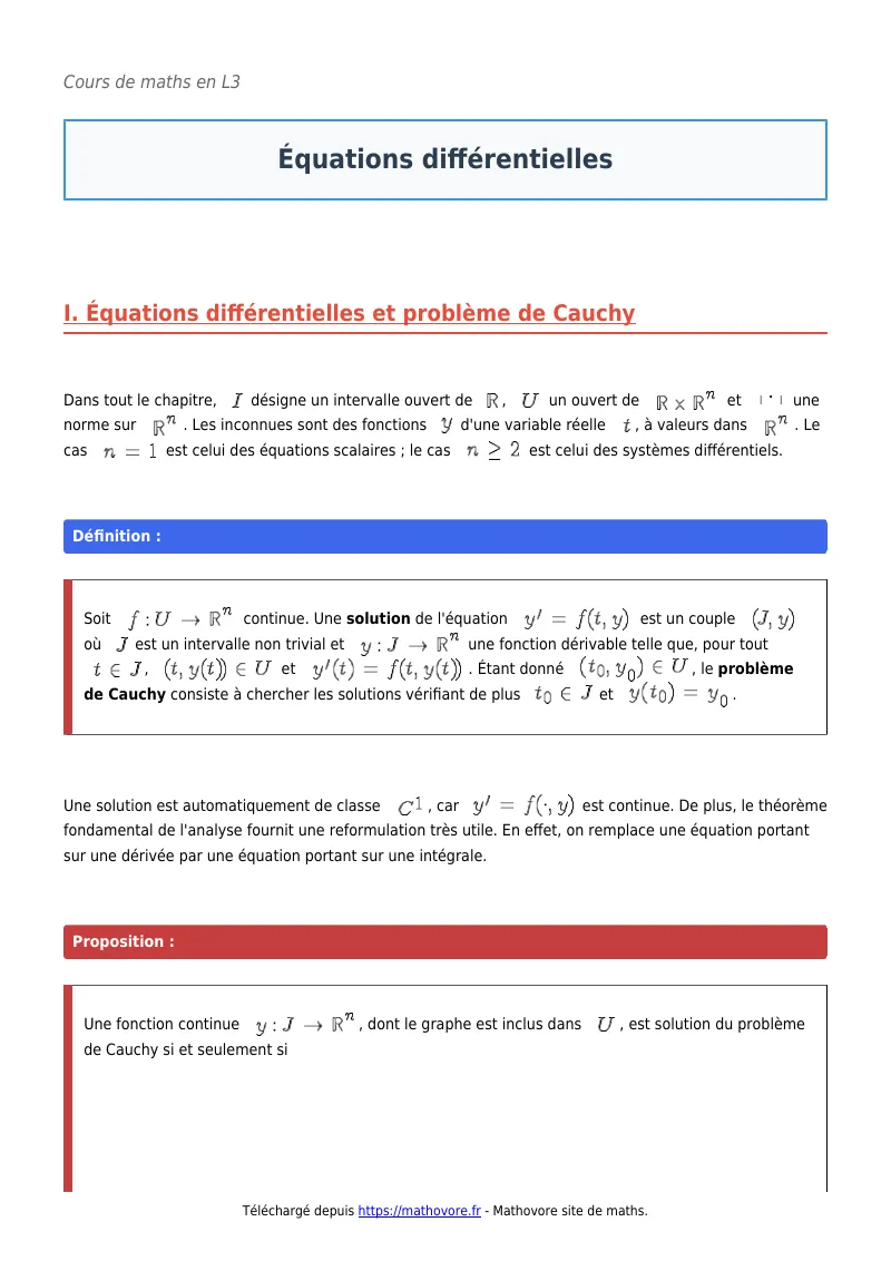 Cours de maths en L3 : Équations différentielles à télécharger en PDF
