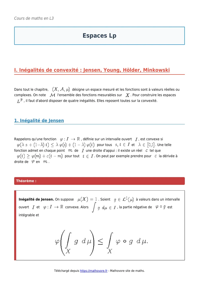 Cours de maths en L3 : Espaces Lp à télécharger en PDF