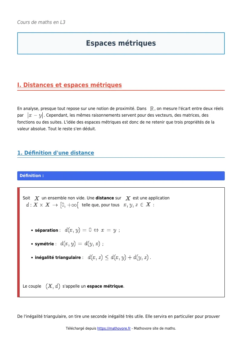 Cours de maths en L3 : Espaces métriques à télécharger en PDF