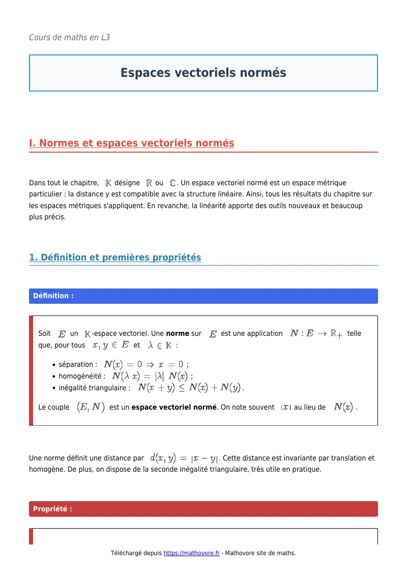 Cours de maths en L3 : Espaces vectoriels normés à télécharger en PDF