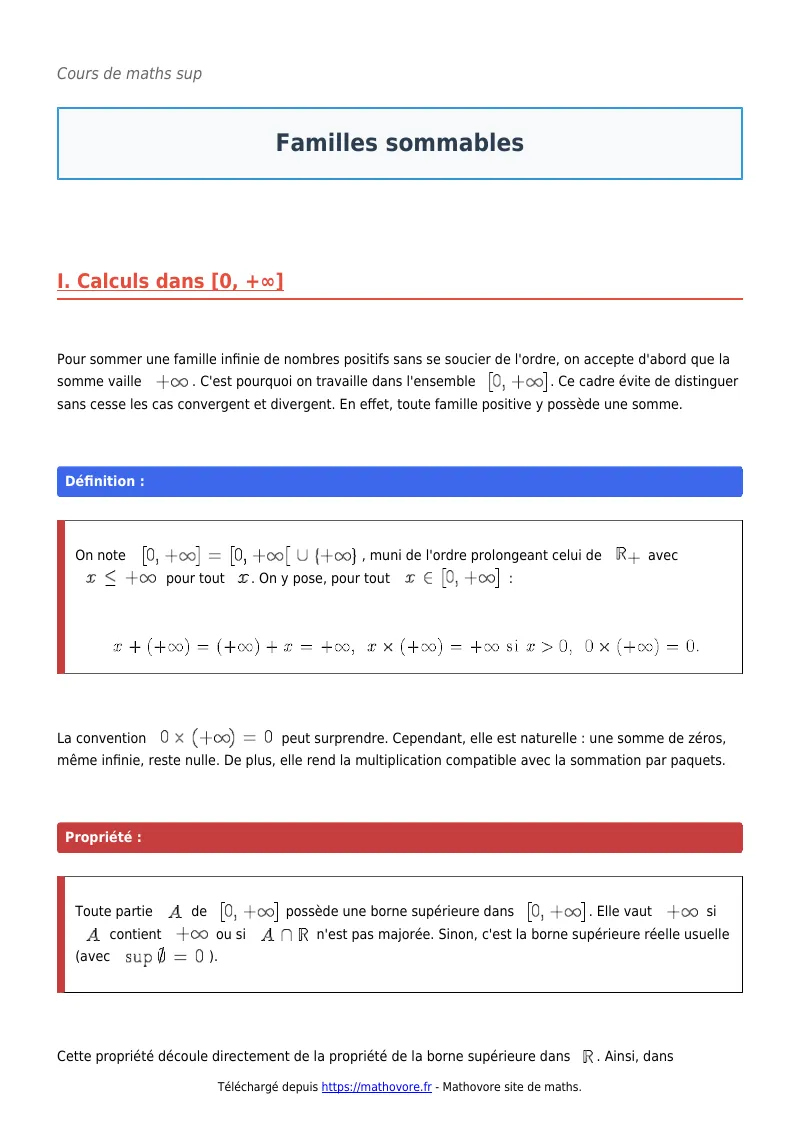 Cours de maths en maths sup : Familles sommables à télécharger en PDF