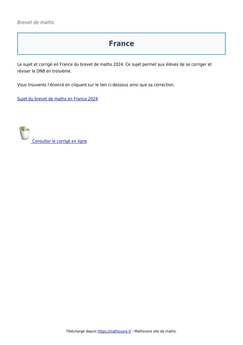 Brevet de maths : France corrigé en PDF