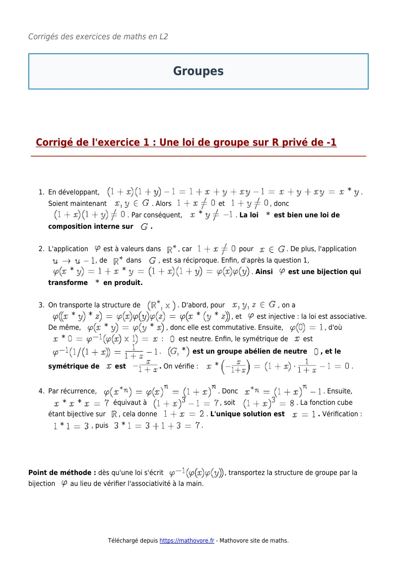 Exercices corrigés de maths en L2 : Groupes à imprimer en PDF