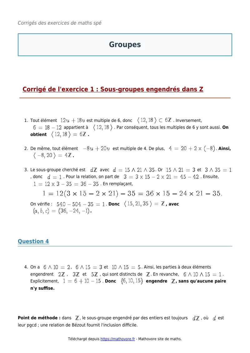 Exercices corrigés de maths en maths spé : Groupes à imprimer en PDF