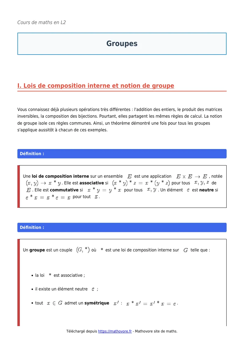 Cours de maths en L2 : Groupes à télécharger en PDF