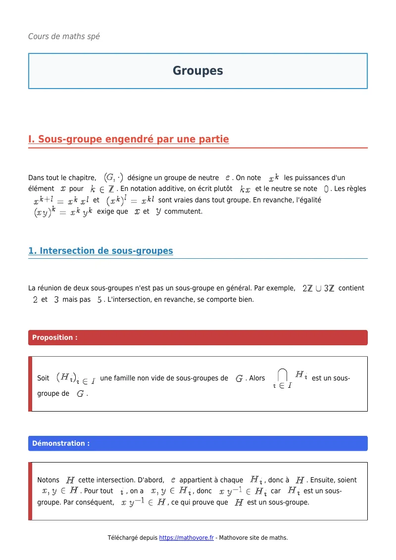Cours de maths en maths spé : Groupes à télécharger en PDF