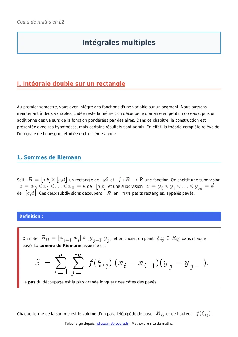 Cours de maths en L2 : Intégrales multiples à télécharger en PDF