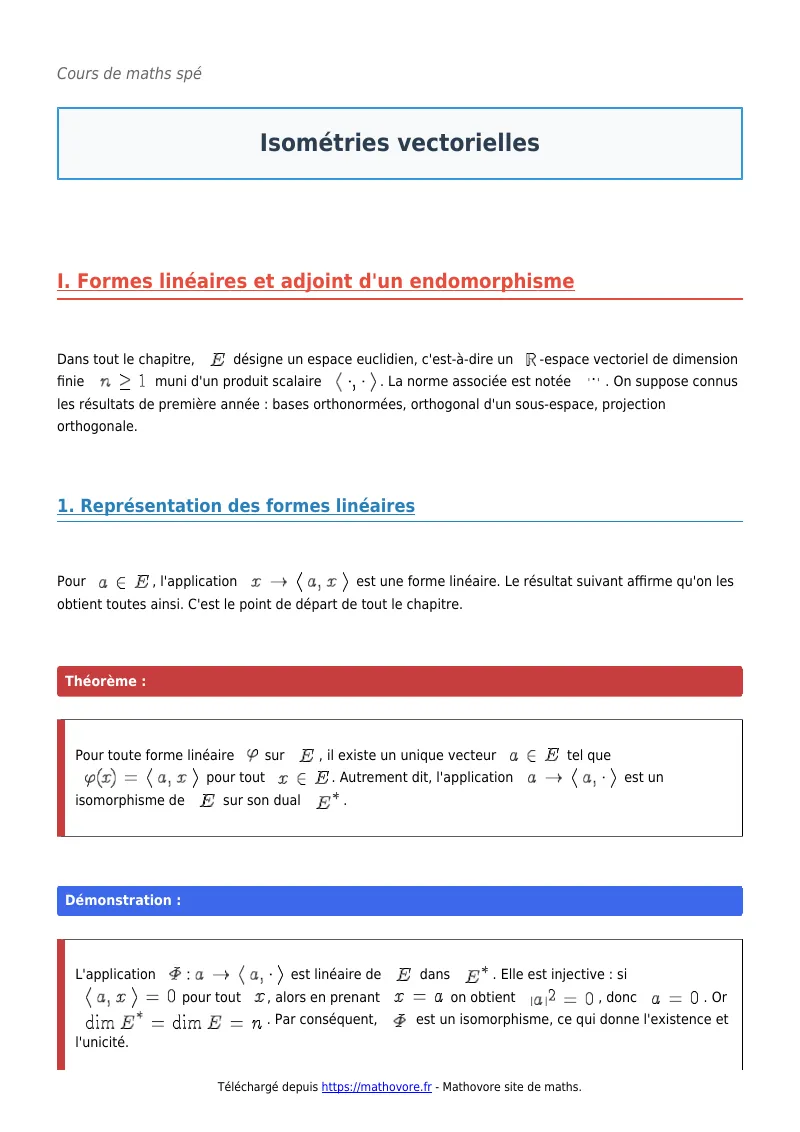 Cours de maths en maths spé : Isométries vectorielles à télécharger en PDF