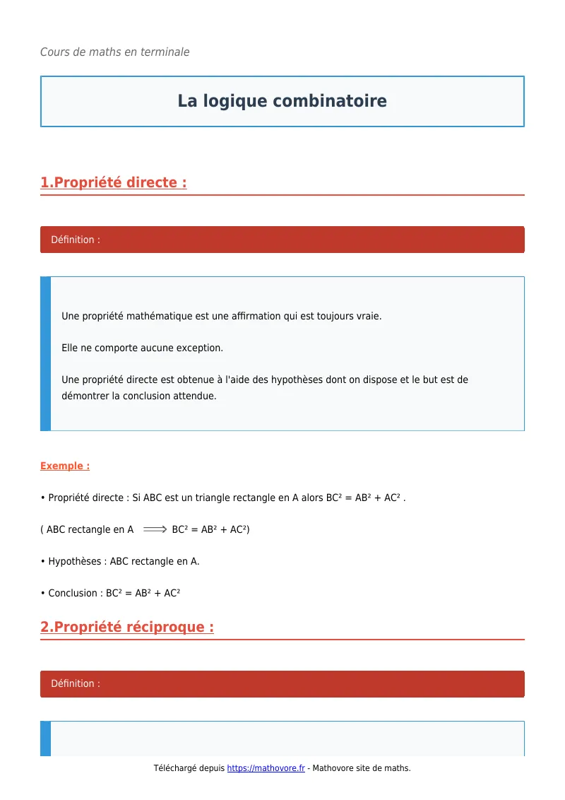 Cours de maths en terminale : La logique combinatoire à télécharger en PDF