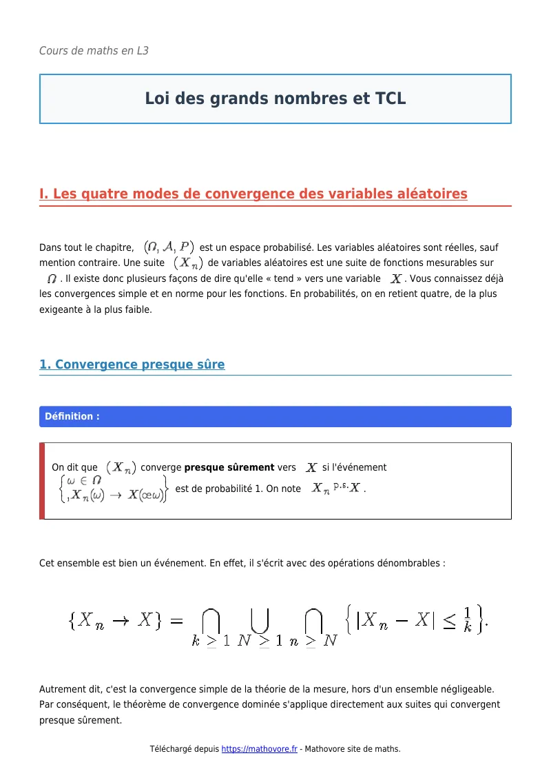 Cours de maths en L3 : Loi des grands nombres et TCL à télécharger en PDF
