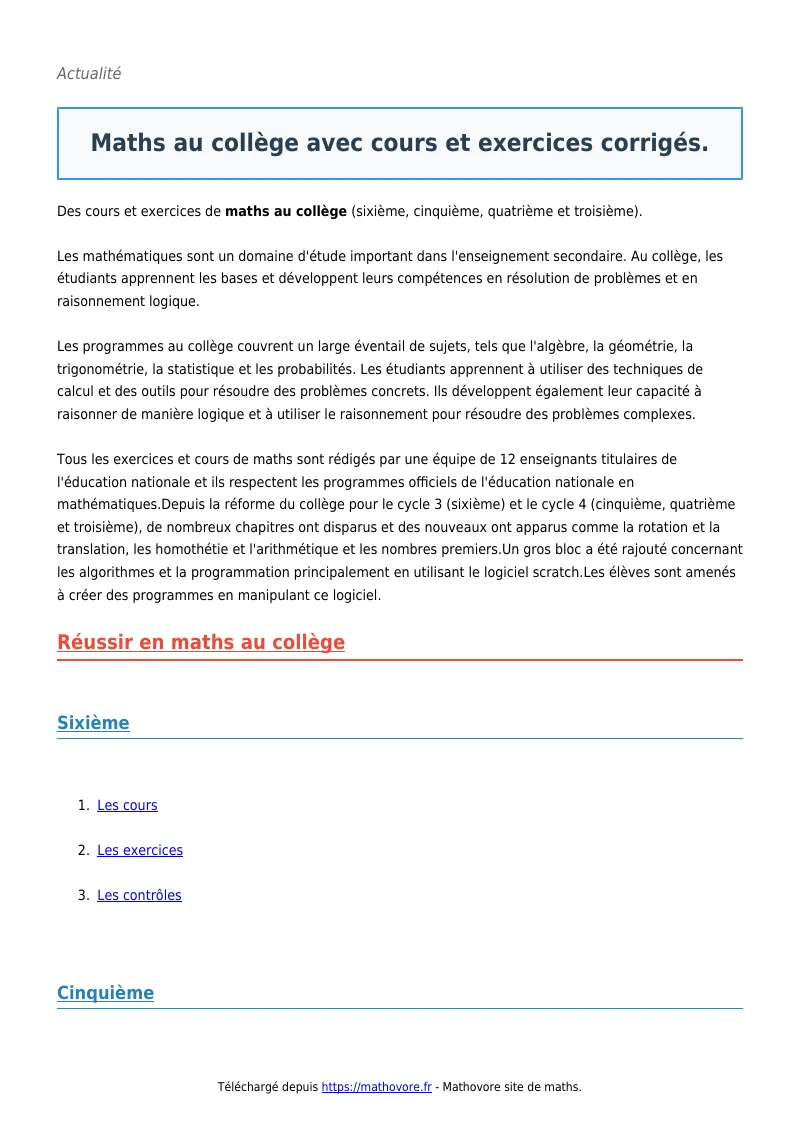 Maths au collège avec et ?s : fiche de maths à télécharger en PDF