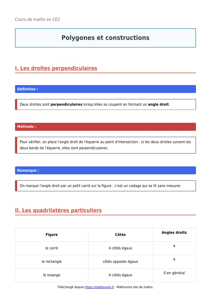 Cours de maths en CE2 : Polygones et constructions à télécharger en PDF