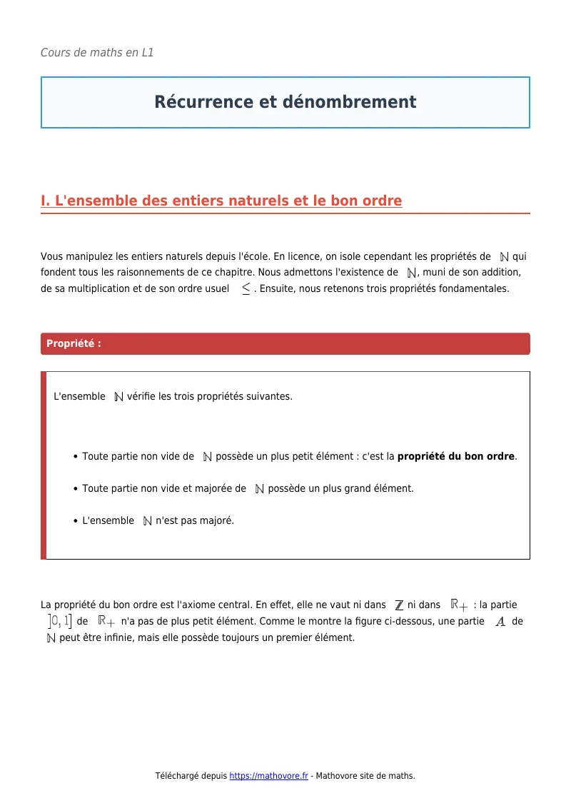 Cours de maths en L1 : Récurrence et dénombrement à télécharger en PDF