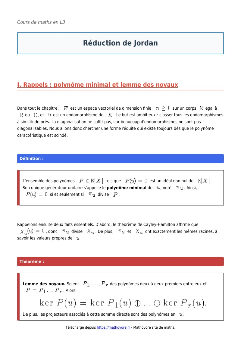 Cours de maths en L3 : Réduction de Jordan à télécharger en PDF