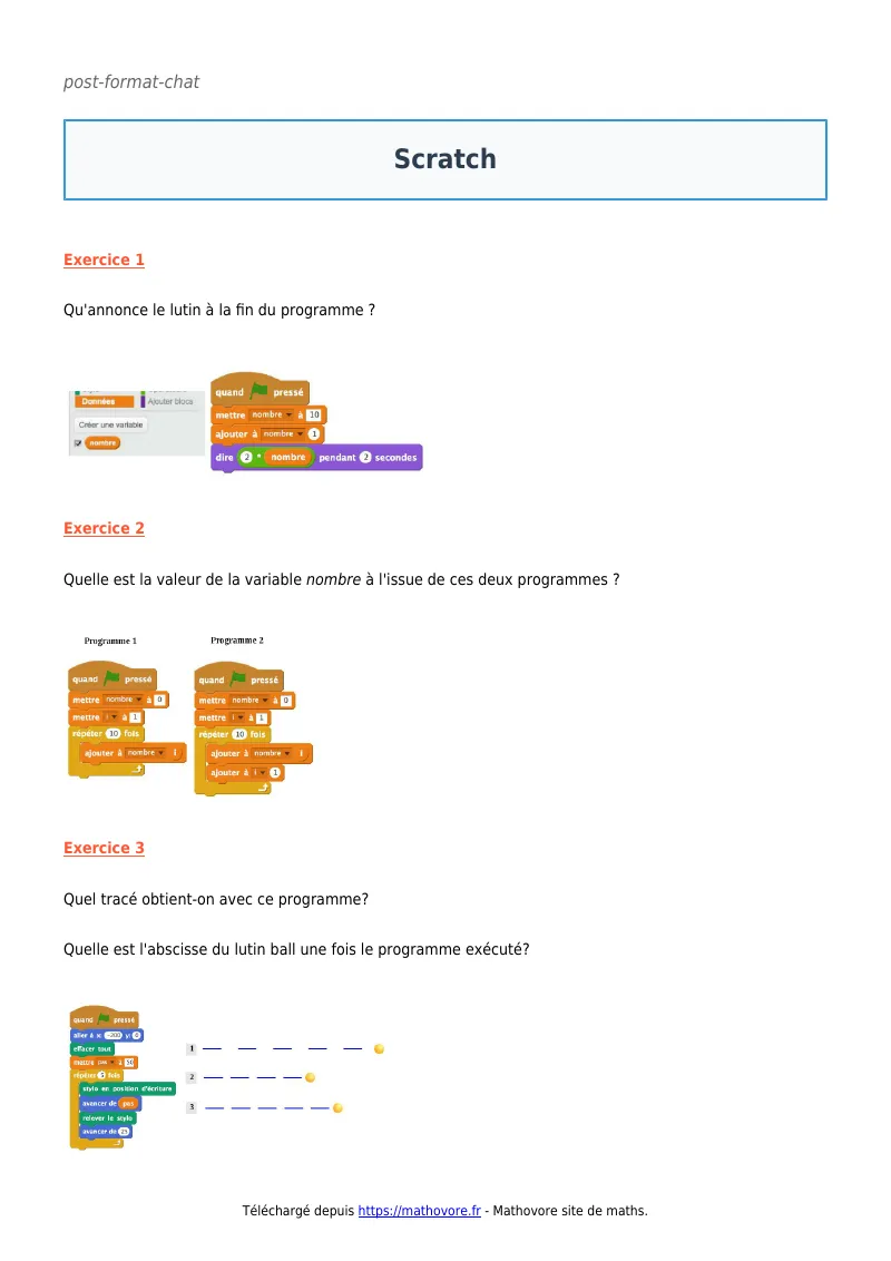 Scratch : fiche de maths en 4ème à télécharger en PDF