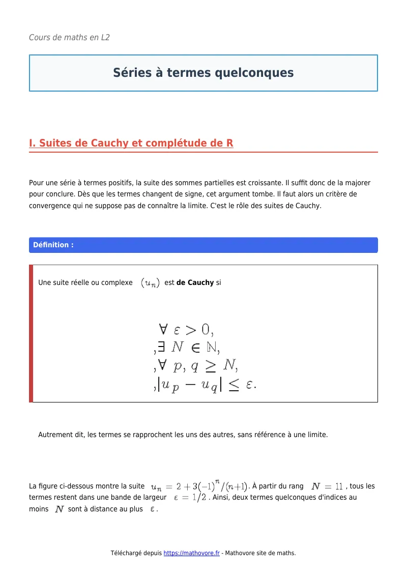 Cours de maths en L2 : Séries à termes quelconques à télécharger en PDF