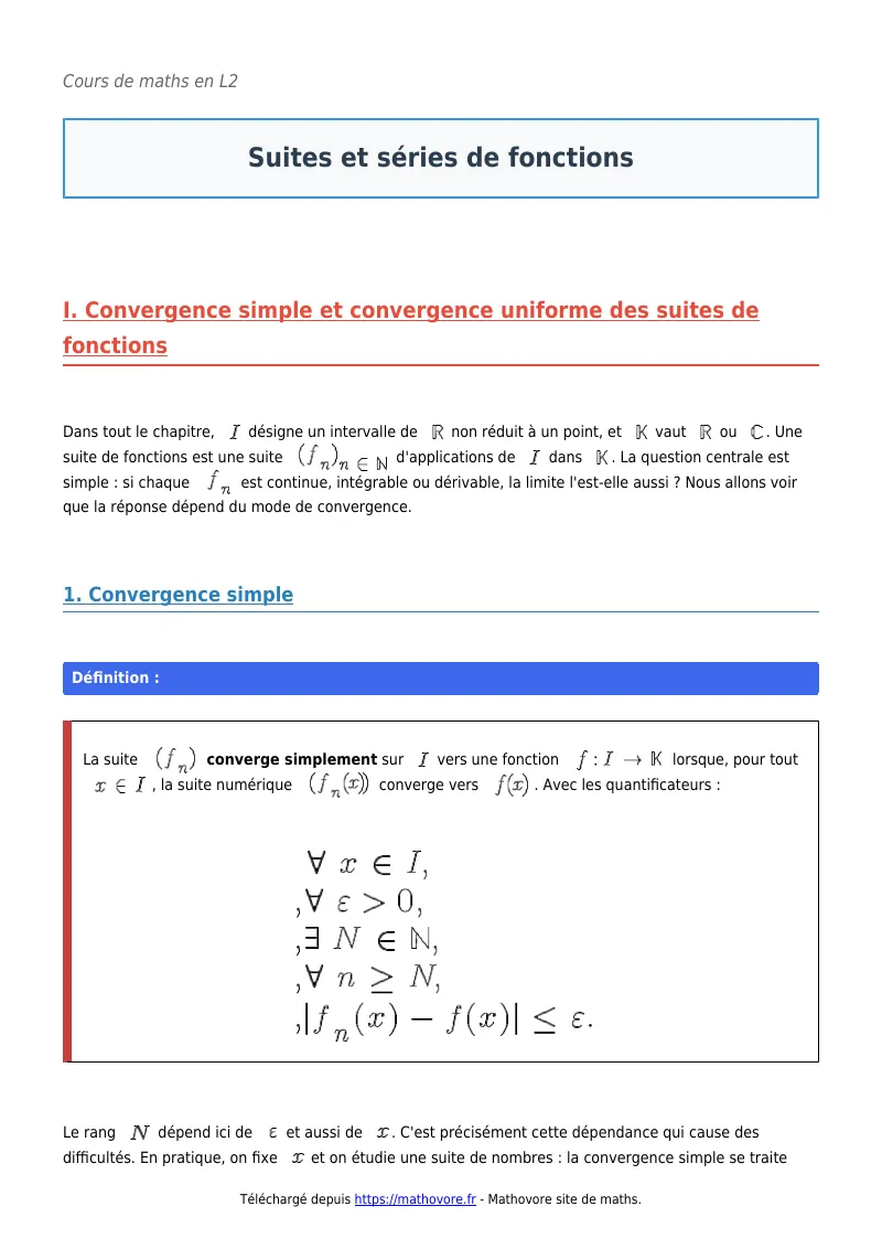 Cours de maths en L2 : Suites et séries de fonctions à télécharger en PDF